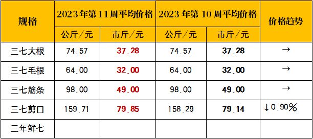 2023年三七最新價格概覽，一覽表揭示最新行情